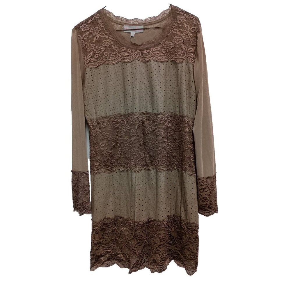 Pretty Angel Womens Faux Leather Mini Dress Large Brown Silk Blend Fairy BOHO